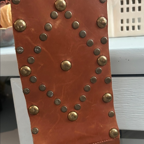 Arden B Brown Leather Belt with Gold Studs - Picture 6 of 12